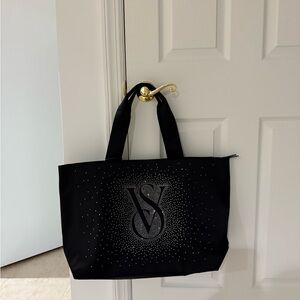 Victoria's Secret limited edition satin Black Tote with Silver Accents